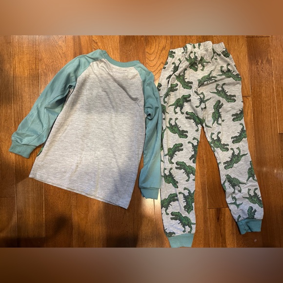 Dinosaur Print Kids Pajama Set - Green and Gray - Picture 2 of 4